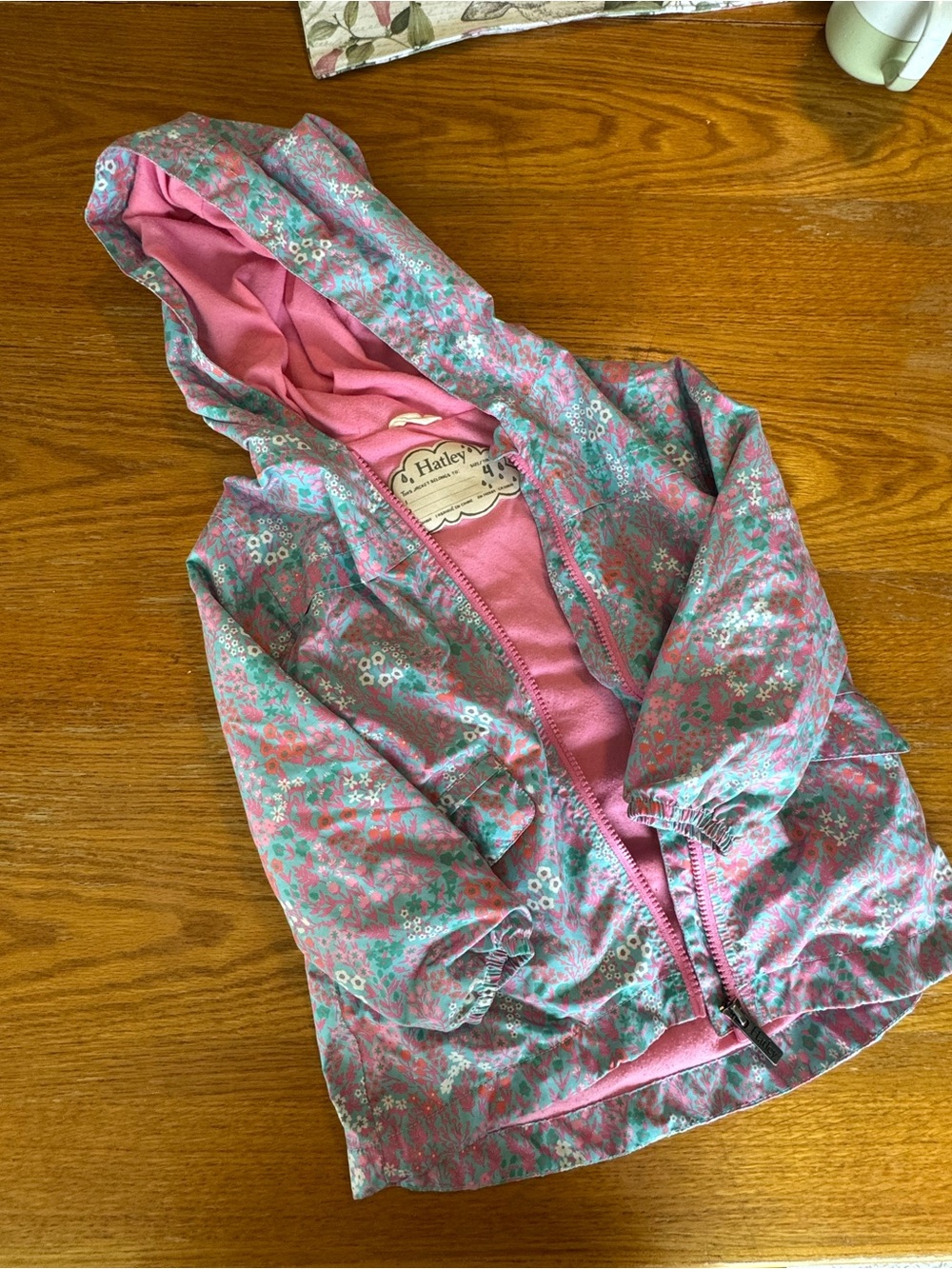 Hatley Pink and Teal Floral Hooded Jacket